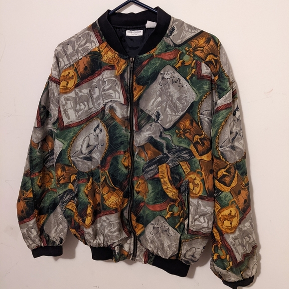 Vintage 90s Equestrian Silk Bomber Jacket M - Picture 2 of 10